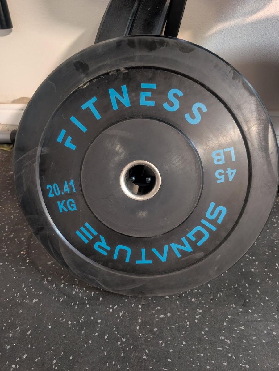 Signature Fitness 45LB Olympic Bumper Plate - Virgin Rubber, Deep Edges for Easy Grip