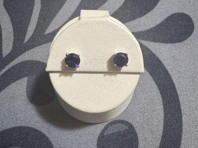 Natural Amethyst Stud Earrings 925 SS