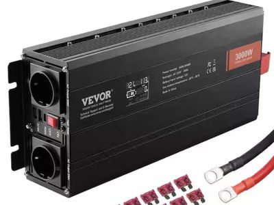 VEVOR 3000-Watt Modified Sine Wave Inverter DC 12V to AC 120V LCD Display Power Inverter with 3-AC Outlets 2-USB