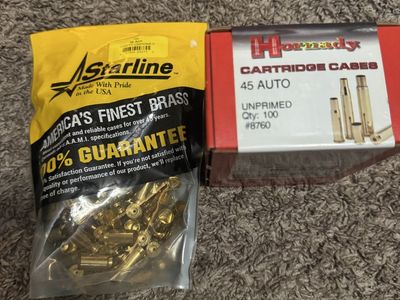 Hornady and Starline Unprimed Brass .45 ACP - 2- 100 Count