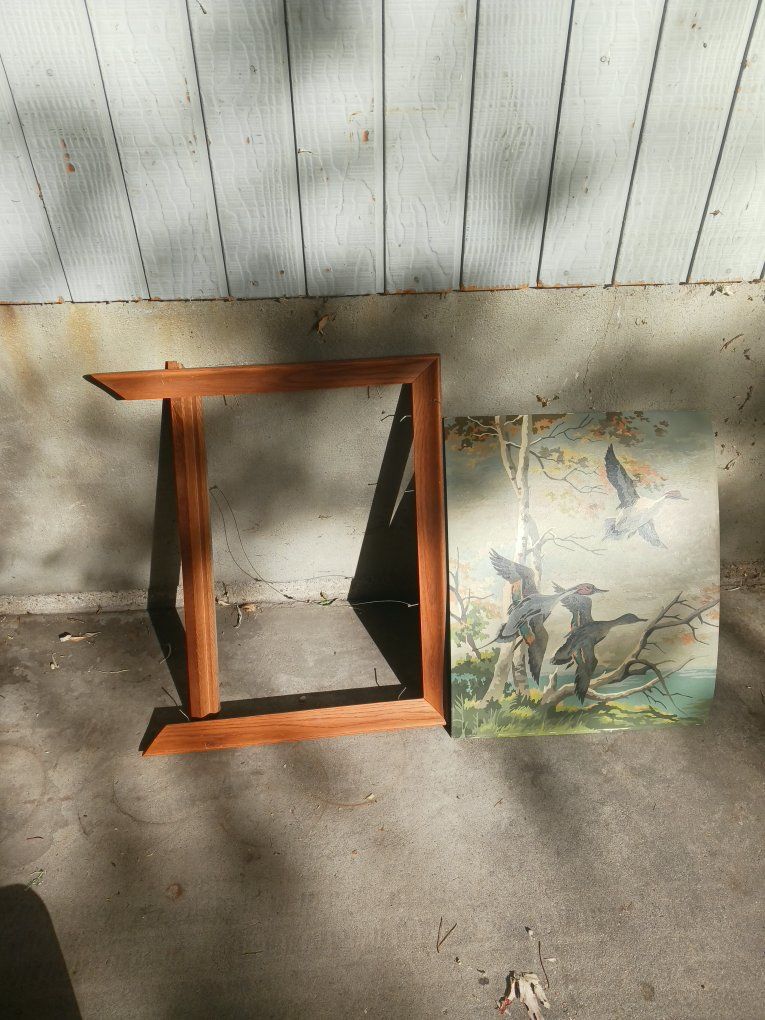 Vintage Flying Ducks Print with Wooden Frame