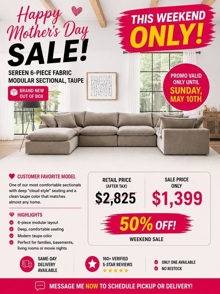 Sereen 6-Piece Fabric Modular Sectional – Taupe
