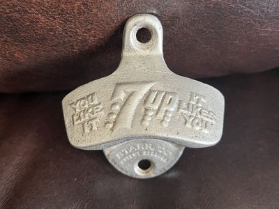 1950's- Man Cave Item - 7up Wall Mount Bottle Opener