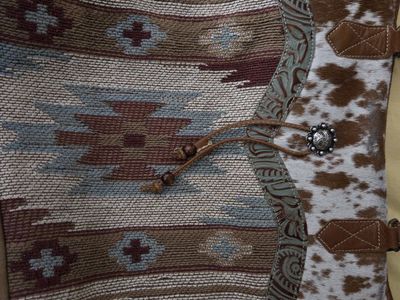 Myra Bag Canvas & Leather Tote/Crossbody Bag - Southwestern Print Liner, Approx. 14.5" Wide