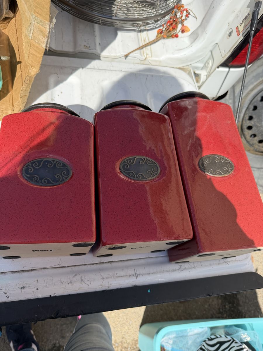 Pier 1 Red Ceramic Kitchen Canister Set of 3