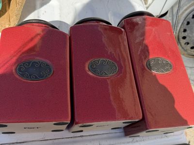 Pier 1 Red Ceramic Kitchen Canister Set of 3