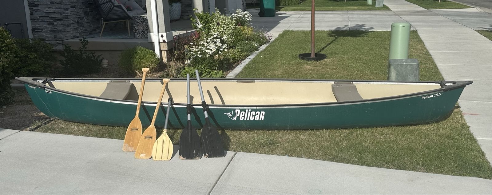 Pelican 15.5 Canoe - Green 15.5 ft Recreational Canoe with Paddles