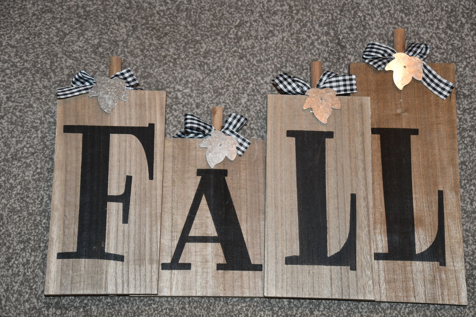 LARGE WOODEN "FALL" SIGN with GALVANIZED METAL LEAVES ~ 12" x 20"