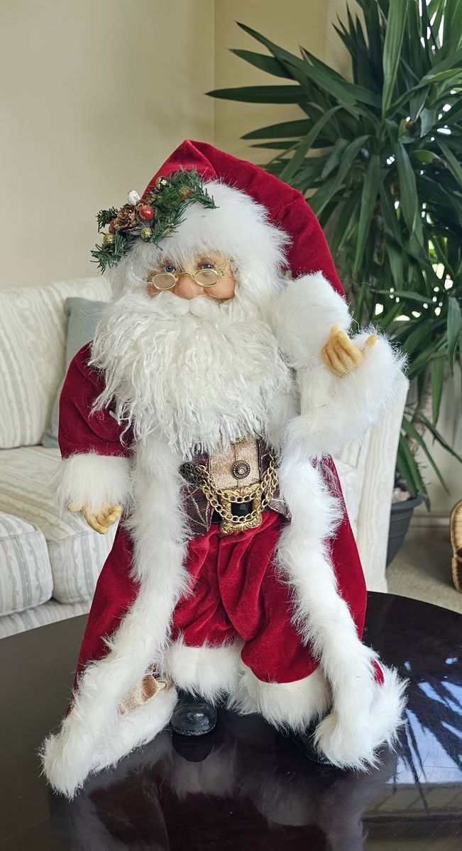 Large Detailed Santa Claus Holiday Figurine in Red Velvet with White Faux Fur Trim 20"T 