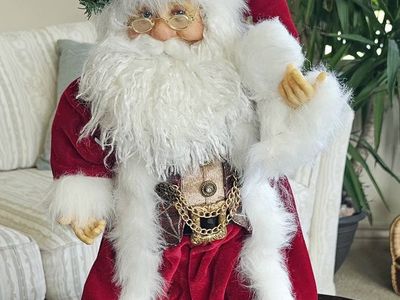 Large Detailed Santa Claus Holiday Figurine in Red Velvet with White Faux Fur Trim 20"T