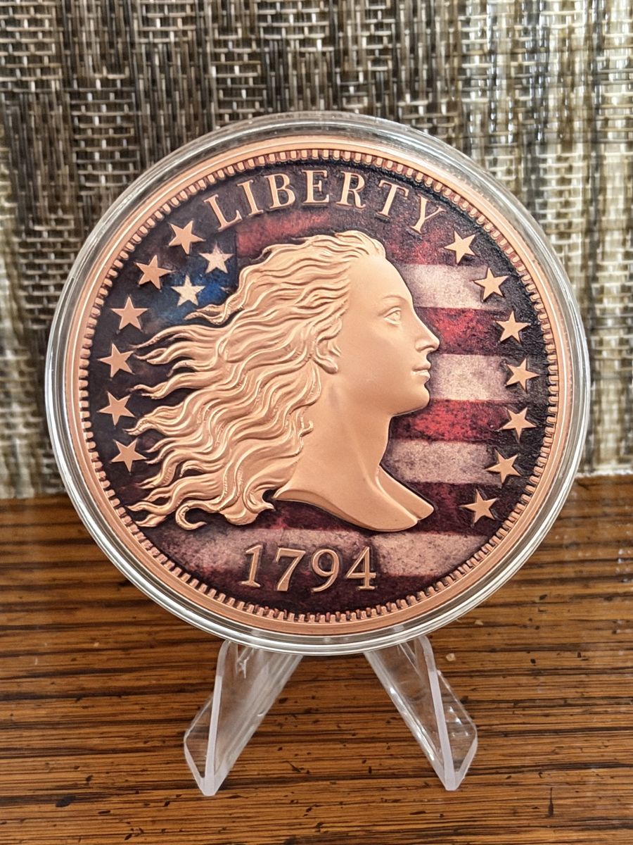 5oz .999 Fine Copper Flowing Hair Colorized Liberty 1794 Round in Capsule.