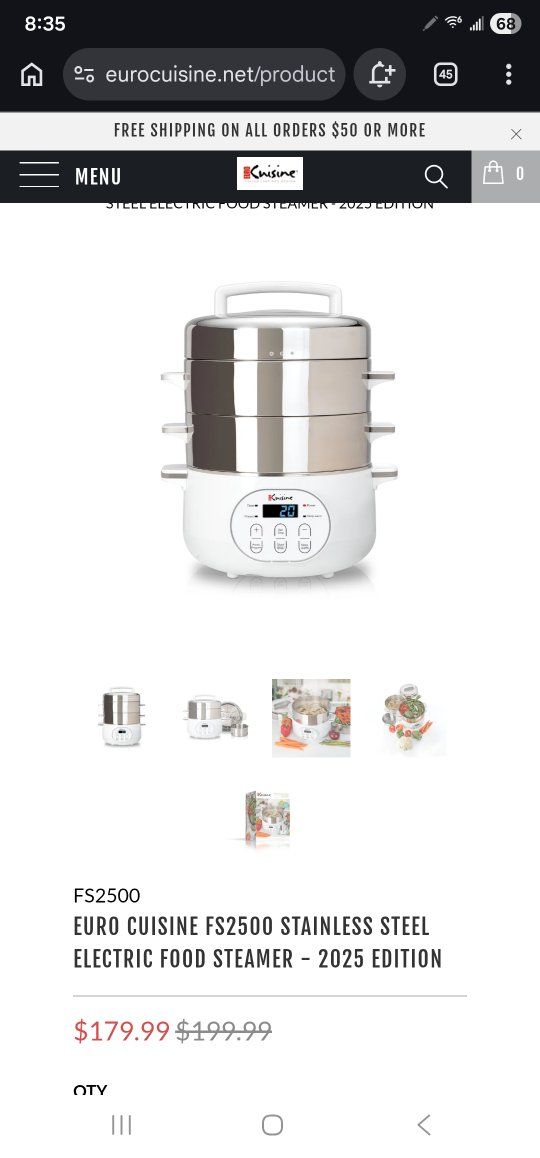 New in box!! Euro Cuisine FS2500 Stainless Steel Electric Food Steamer - 2025 Edition