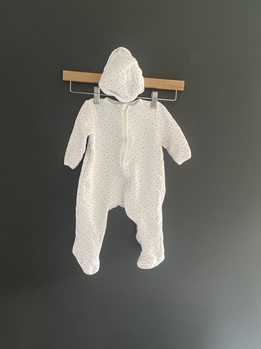 Baby Girl White & Pink Heart Footed Sleeper with Matching Hat - Infant Pajama Outfit