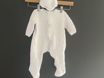 Baby Girl White & Pink Heart Footed Sleeper with Matching Hat - Infant Pajama Outfit