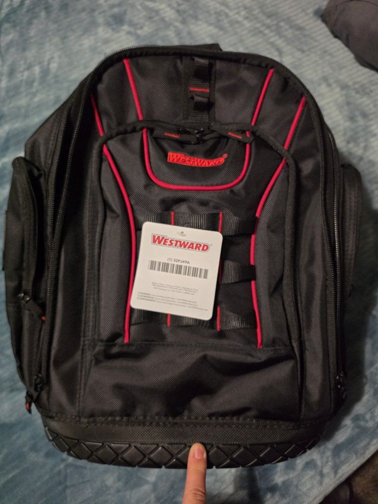 Westward Heavy Duty Tool Backpack Black and Red with Molded Base