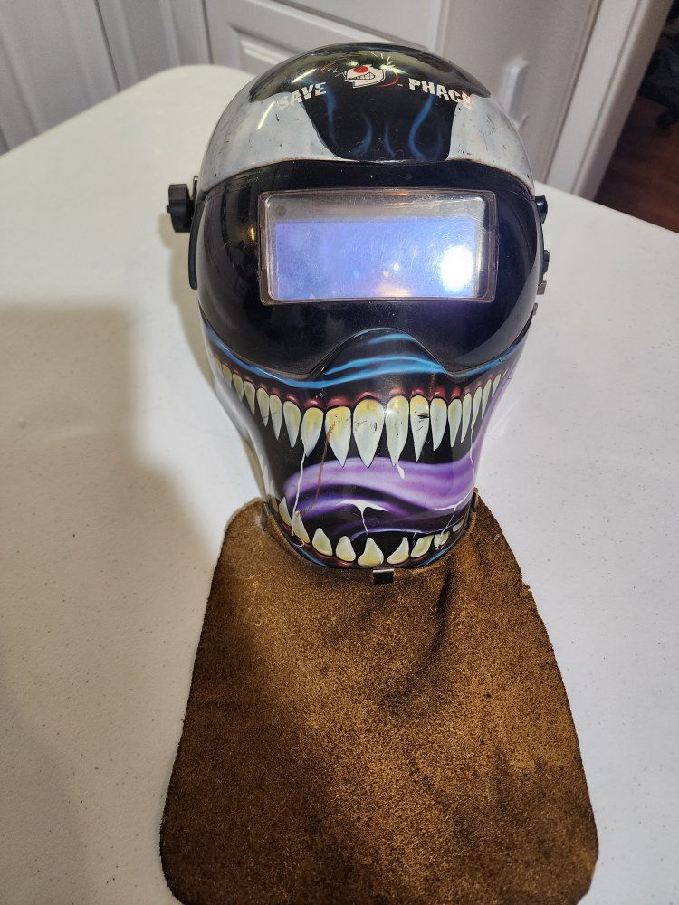 Auto-Darkening Welding Helmet with "Save Phace" Graphic Design - Adjustable Shade & Delay