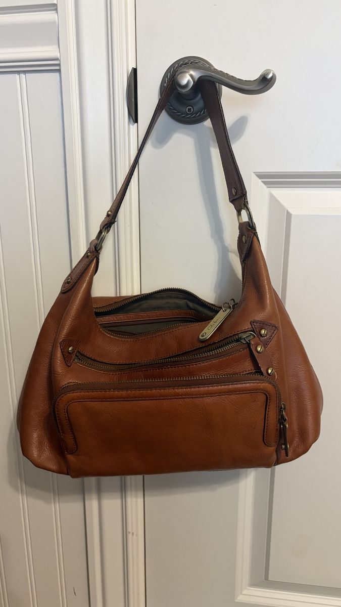 Cole Haan Brown Leather Shoulder Bag Hobo Purse Zip Pockets