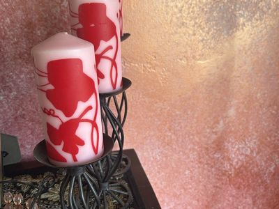 Set of 3 ornate candleholders w/candles