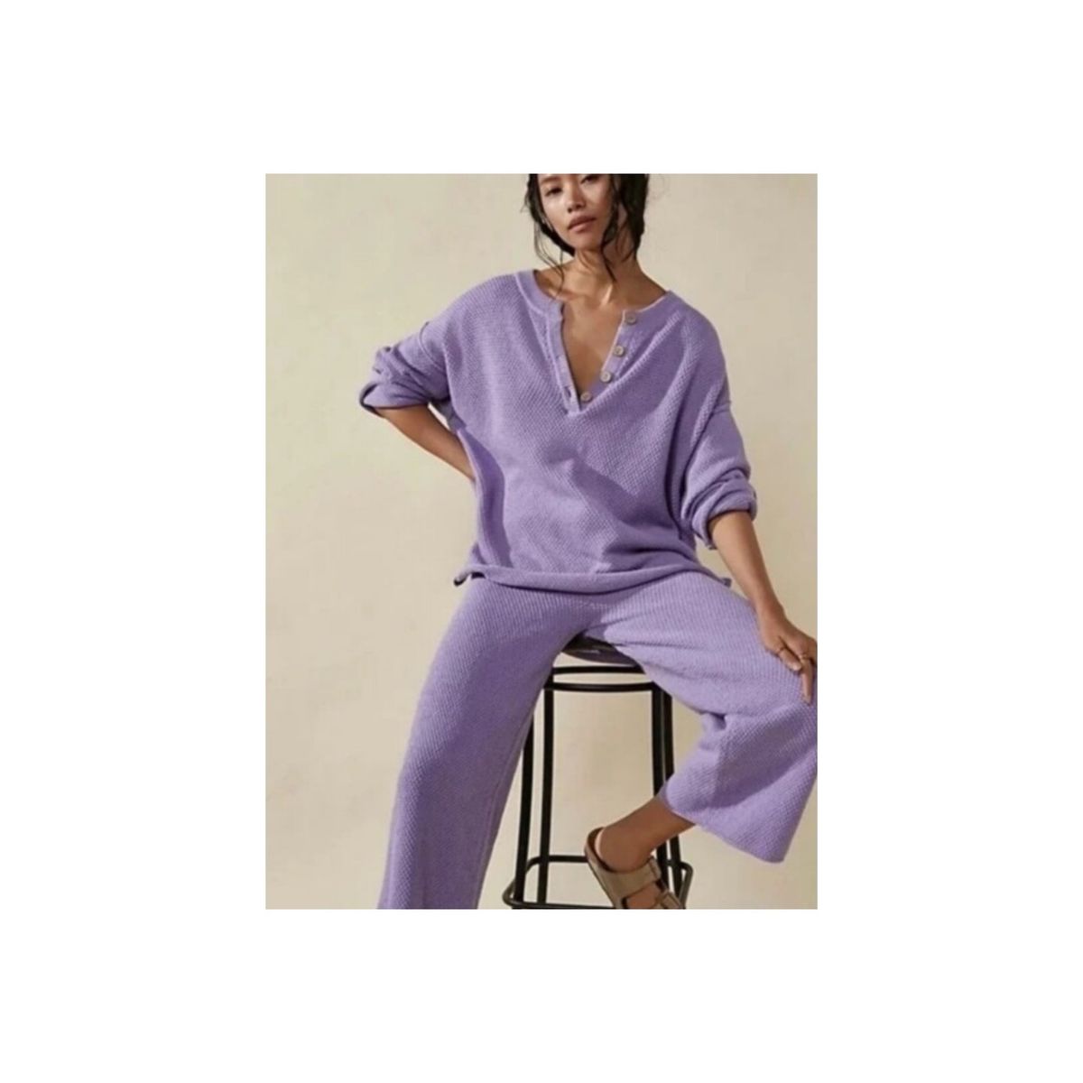 Free People Beach Hailee Sweater Two Piece Set Top Crop Wide Leg Pant Lilac XS