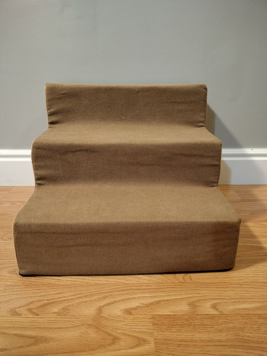 3-Step High-Density Foam Pet Stairs - Lightweight with Washable Tan Cover