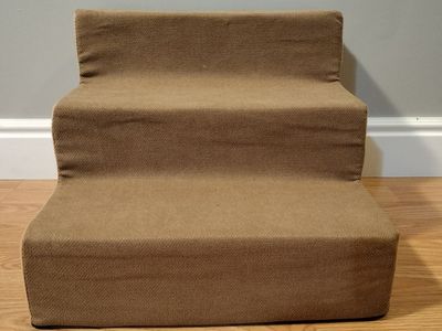 3-Step High-Density Foam Pet Stairs - Lightweight with Washable Tan Cover