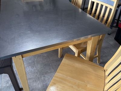 Stainless Steel Top Kitchen Table w 5 Chairs