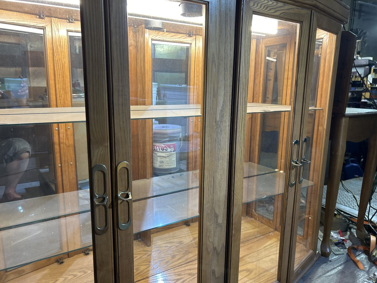 Wooden China Hutch Display Cabinet with Glass Shelves and Lighting - Used
