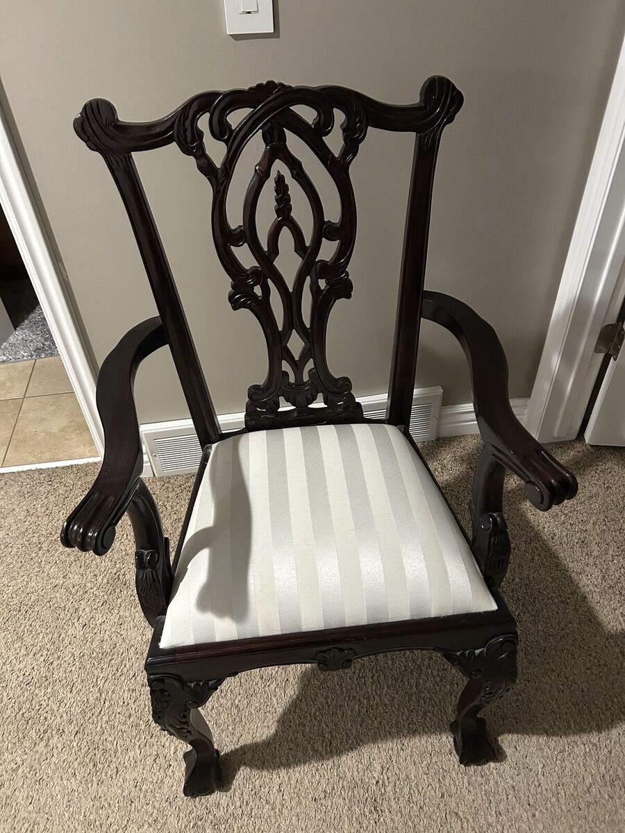 Chippendale-Style Carved Wood Armchairs – Set of 3