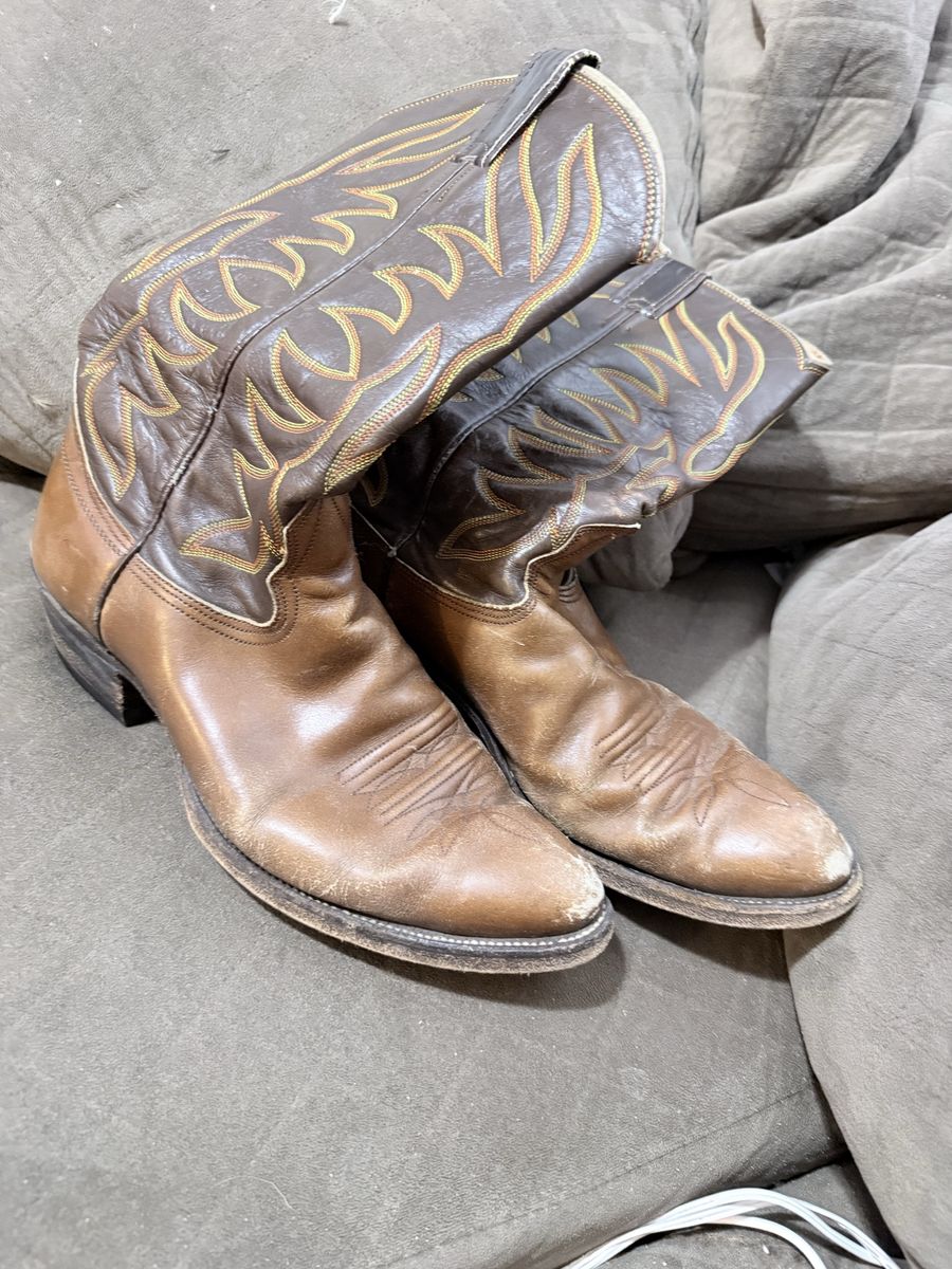 Vintage Nacona Two-Tone Full Grain Leather Cowboy Western Boots - Embroidered - Men's 10 D