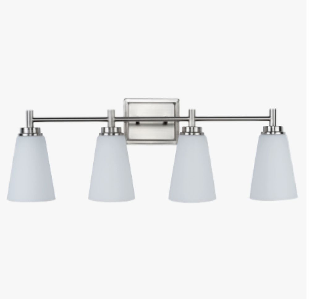 Modern 4 Light Bathroom Vanity Nickel Finish Cone Frosted Glass