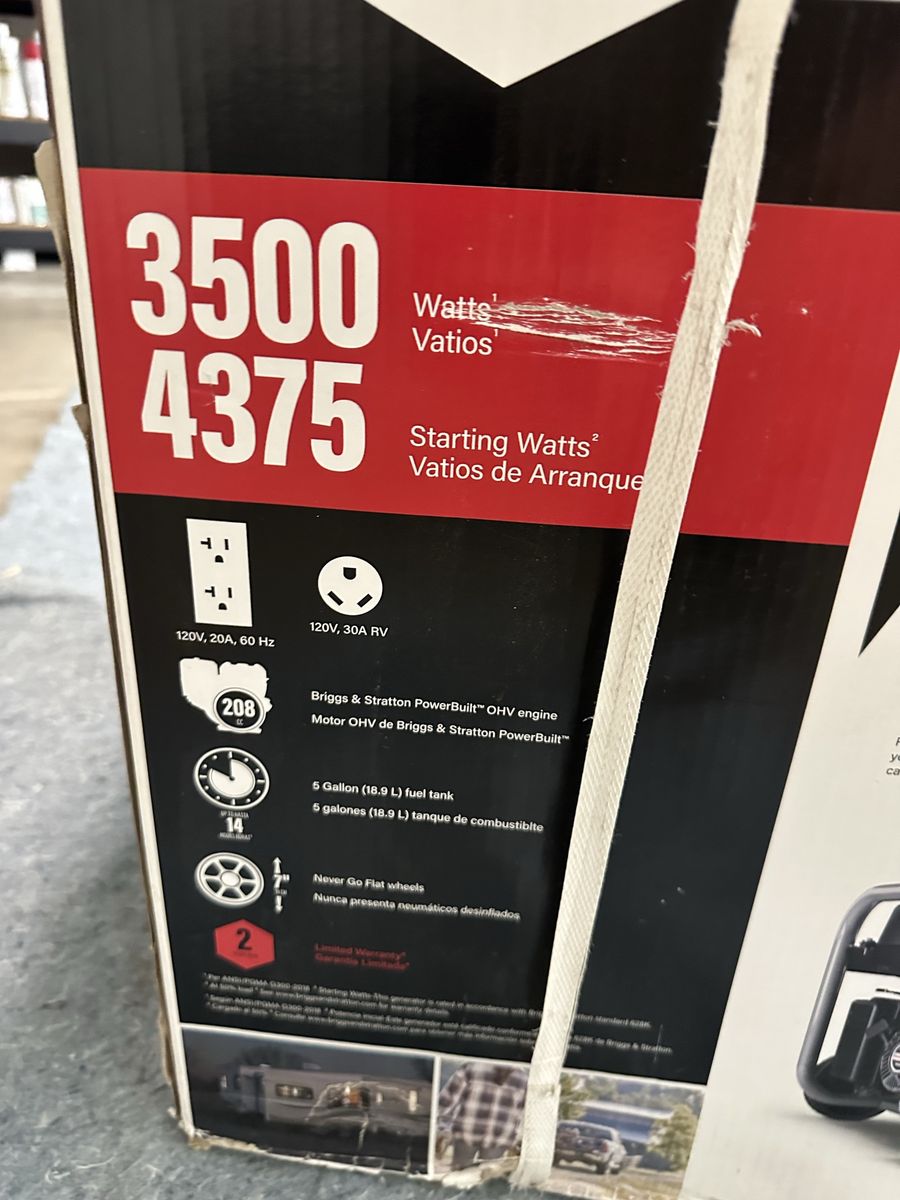 Briggs & Stratton S3500 Portable Generator - 3500 Running Watts, CO Guard, Never Flat Wheels