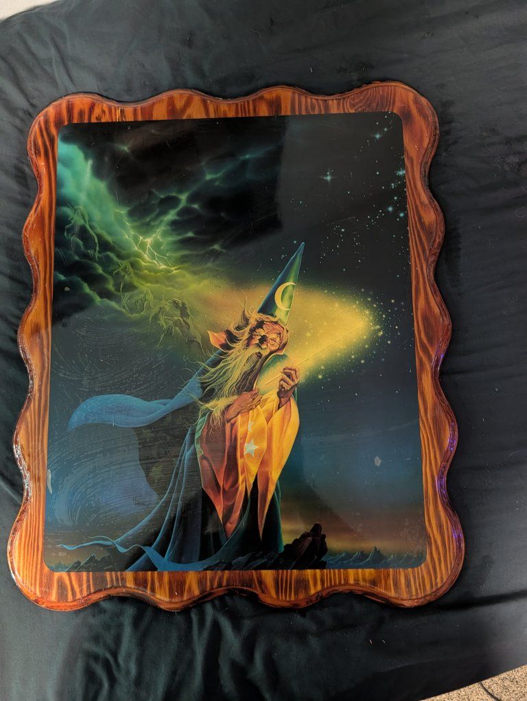 Vintage Wizard Art Print by RK Reiner in Scalloped Wood Frame Fantasy Decor