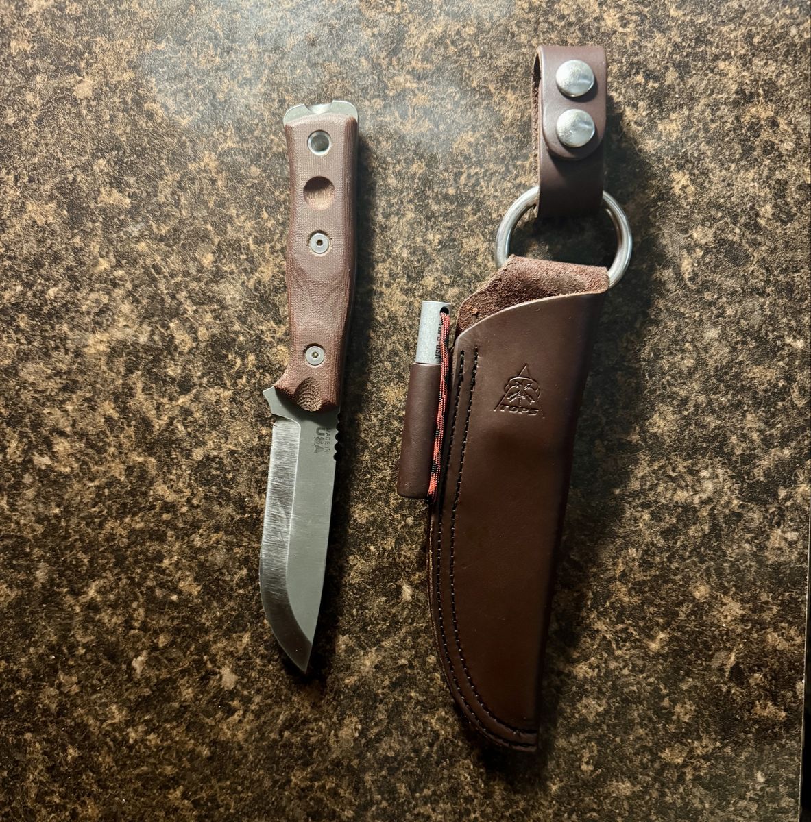 TOPS Knives Fixed Blade Bushcraft Knife with Leather Sheath & Fire Starter