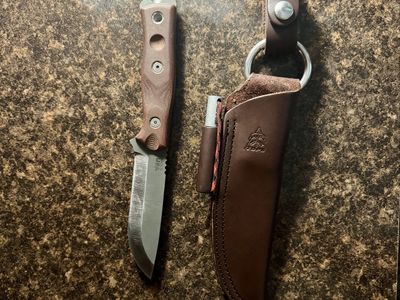 TOPS Knives Fixed Blade Bushcraft Knife with Leather Sheath & Fire Starter