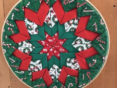 PICK from below, Lot of 4 Christmas Handmade Wall Hangings, Hoop Framed Folded Star Quilt, Hearts, Bells, Braided Hearts