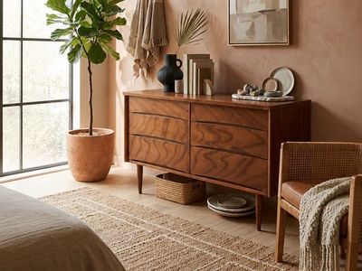 Vintage Mid Century 6-Drawer Book Matched Flame Grain Walnut Veneer Dresser