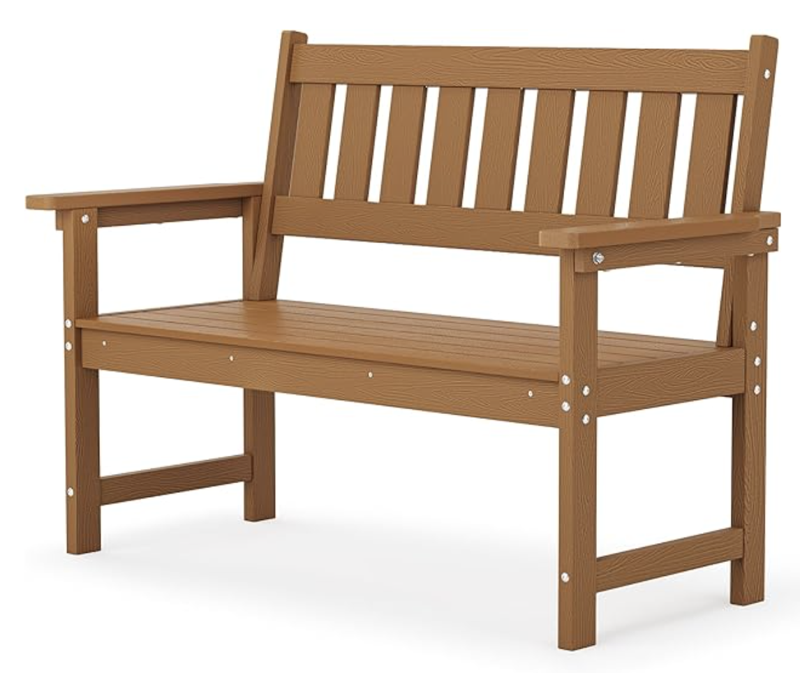 Outdoor Bench, Garden Bench, Weatherproof, All-Weather (Brown/Light Brown), 2 total