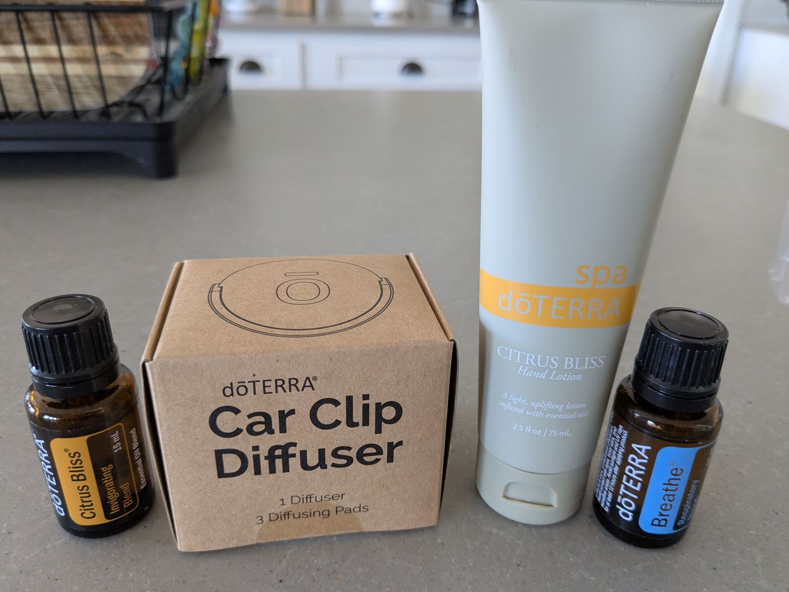 Doterra oils, lotion, and car clip diffuser set, new