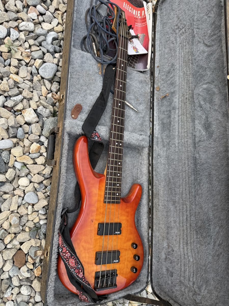 Alvarez Electric Bass Guitar with Hard Case, Strap, and Accessories