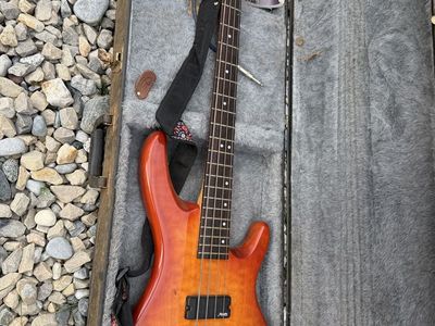 Alvarez Electric Bass Guitar with Hard Case, Strap, and Accessories