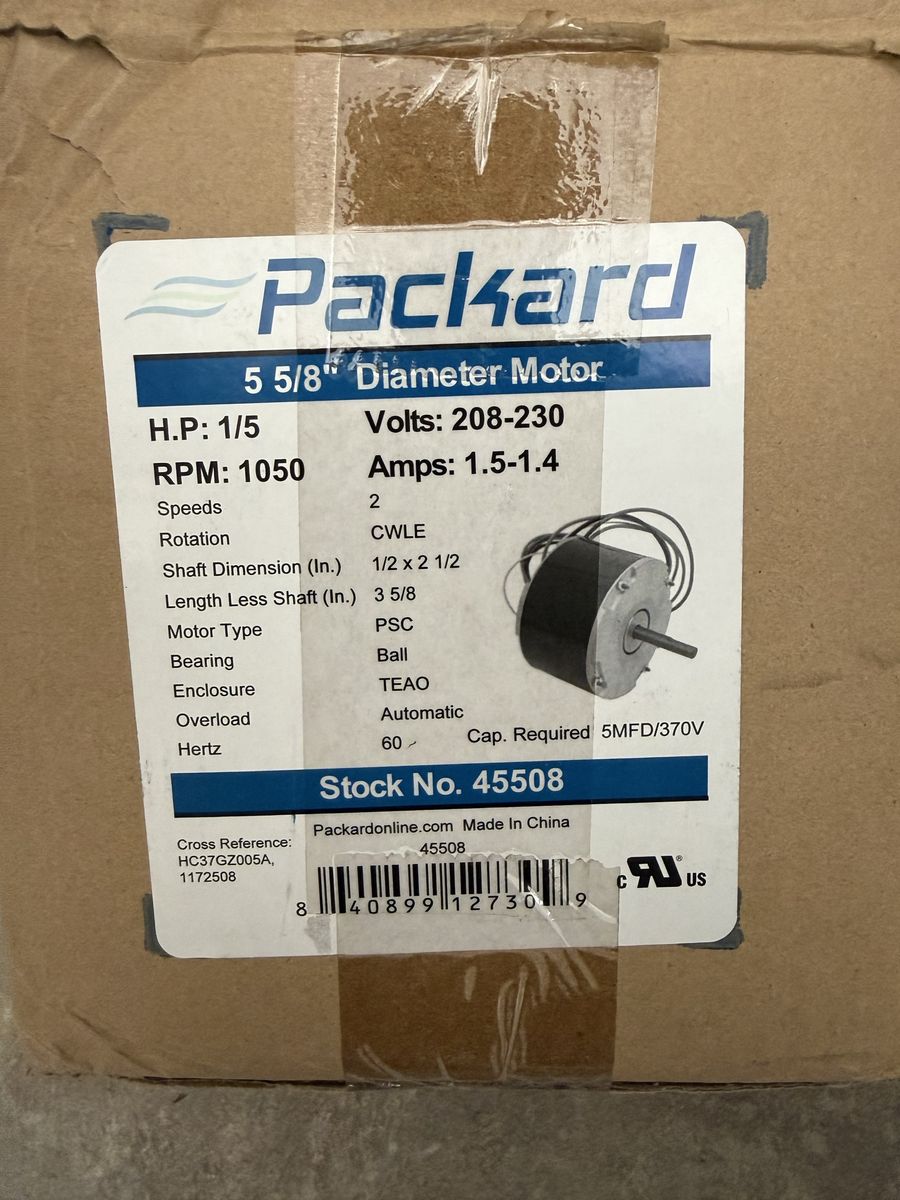 NEW Packard Condenser Fan Motor — Fits Carrier/Heil/Tempstar/ICP (HC37GZ005A)