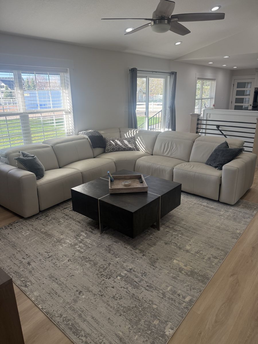 Gorgeous, pebble, white reclining, leather couch