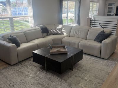 Gorgeous, pebble, white reclining, leather couch