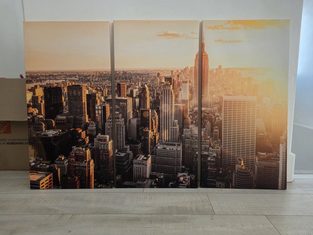 Stunning New York City Sunset Canvas Wall Art - 3-Panel Panoramic Print