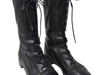 Via Spiga Gwendolyn Cap Toe Zipper Lace Up Tall Combat Boot Black 10