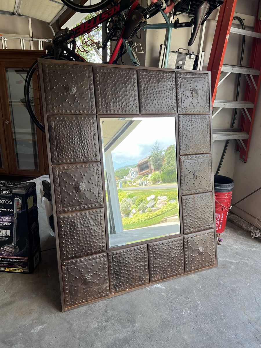 Large Hammered Metal Statement Mirror - 50.5" x 62.5" Rustic Decor
