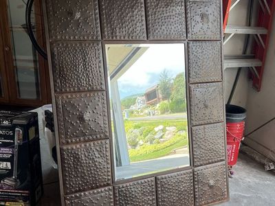 Large Hammered Metal Statement Mirror - 50.5" x 62.5" Rustic Decor