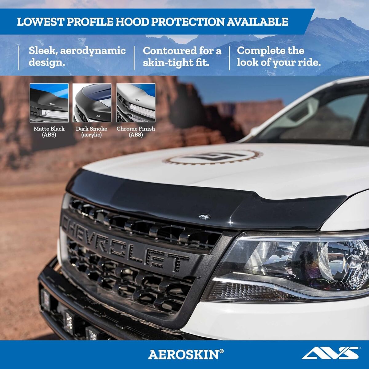 Auto Ventshade [AVS] Aeroskin Hood Protector | Fits 2019 - 2025 GMC Sierra 1500 | Low Profile Deflector / Bug Shield - 1 pc.