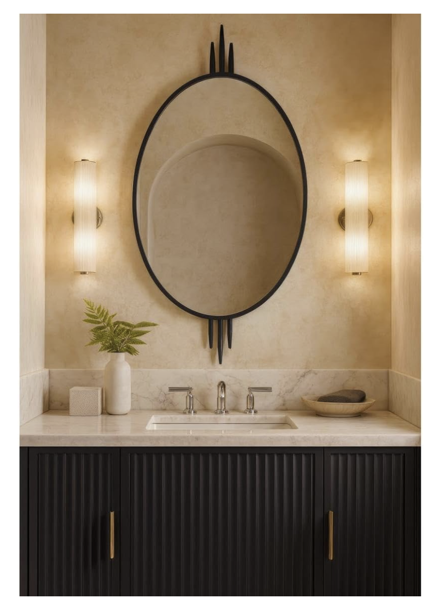 Oval Wall Mirror-41 Inch Tall and 22 Inch Wide-Black Finish