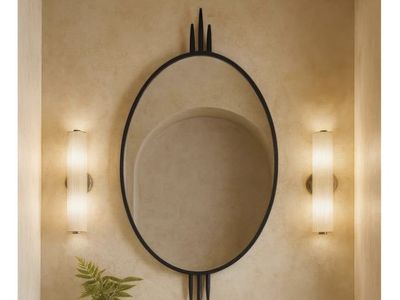 Oval Wall Mirror-41 Inch Tall and 22 Inch Wide-Black Finish